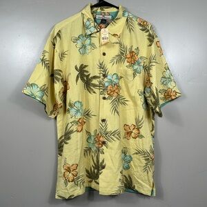 NWT Tommy Bahama Palm Date Camp Silk Hawaiian Shirt Button Up Yellow Size Small
